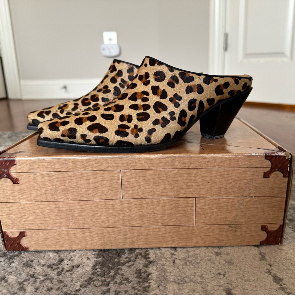 Leopard Skin Calf Slide Shoe. Size 7 1/2. Handcrafted in Brazil.